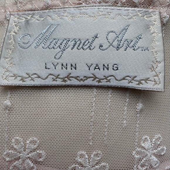VTG Magnet Art Lynn Yang 2 Piece Set Maxi Dress Top Sz L Pastel Pink Crochet 90s - Picture 16 of 16